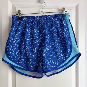 Nike Women's Blue Speckled Athletic Shorts with Light Blue Trim